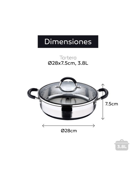 Tartera 3,8 l de acero inoxidable con tapa foodies ø28 x 7,5 cm