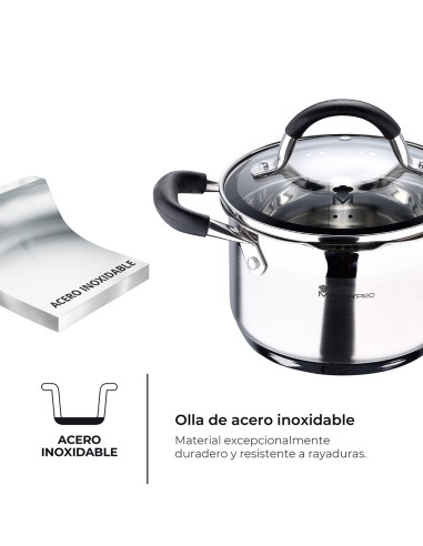Olla 1,8 l de acero inoxidable con tapa foodies...