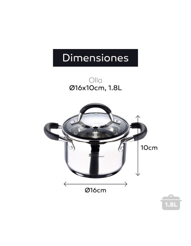 Olla 1,8 l de acero inoxidable con tapa foodies...