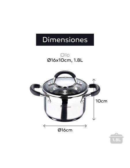 Olla 1,8 l de acero inoxidable con tapa foodies ø16 x 10 cm