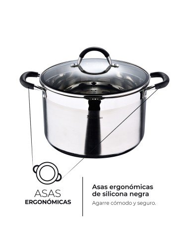 Olla 9,5 l de acero inoxidable con tapa foodies...