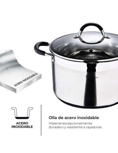 Olla 9,5 l de acero inoxidable con tapa foodies...