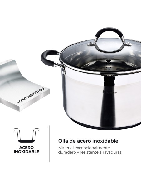 Olla 9,5 l de acero inoxidable con tapa foodies ø28 x 16,5 cm