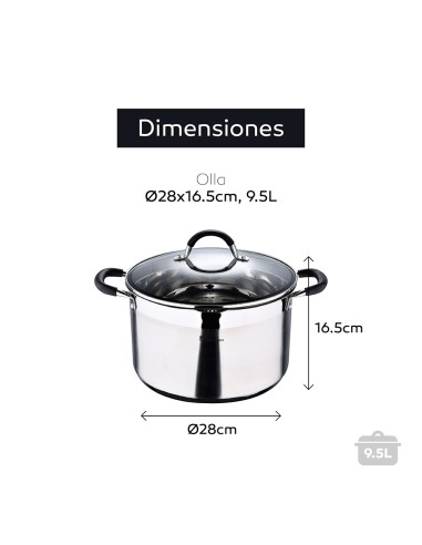 Olla 9,5 l de acero inoxidable con tapa foodies...
