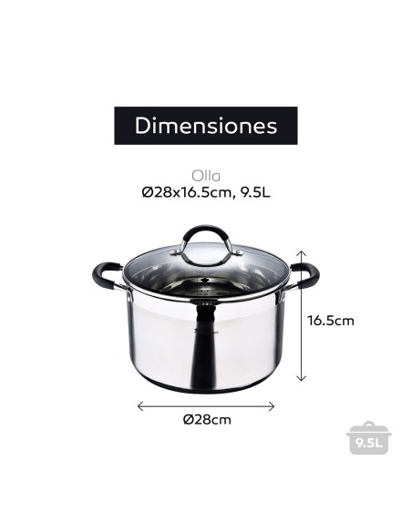 Olla 9,5 l de acero inoxidable con tapa foodies ø28 x 16,5 cm
