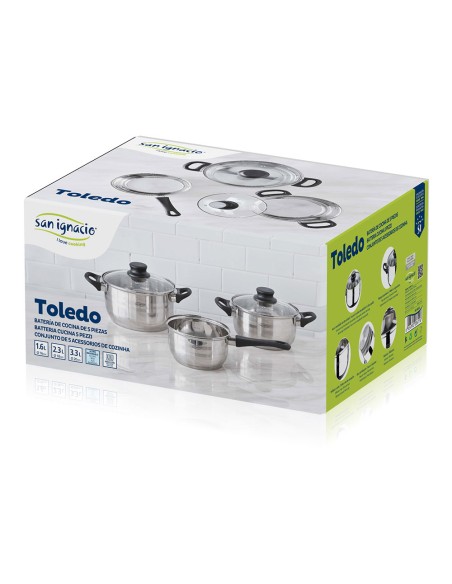 Bateria 5 piezas de acero inoxidable ind toledo: cazo ø16 cm / cacerola con tapa ø18 cm / cacerola con tapa ø20 cm
