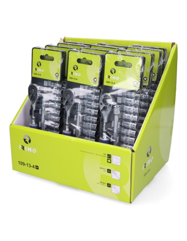 Juego carraca 1/4", vasos+alargador, 13 piezas...