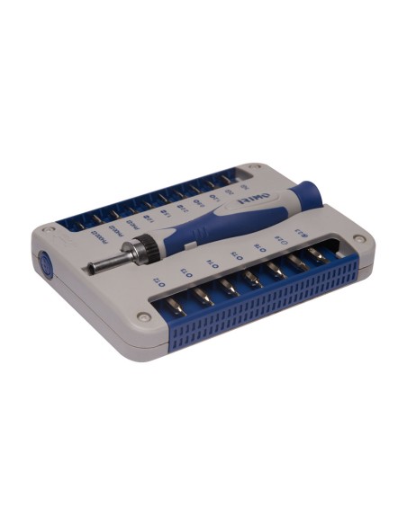 Destornillador de precisión con portapuntas a carraca, 17 piezas