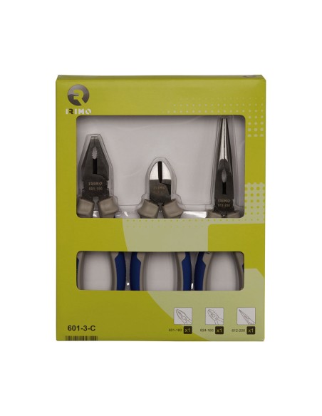 Alicates (universal 180 mm, cortante 160 mm, semirredondo 200 mm), 3 piezas Alicates (universal 180 mm, cortante 160 mm, semirredondo 200 mm), 3 piezas