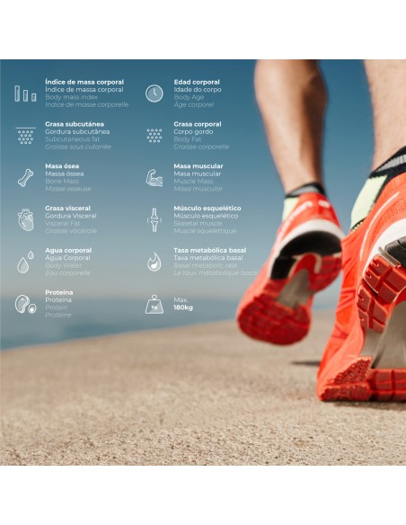 Báscula de baño digital inteligente con bluetooth color negro, máximo 180 kg