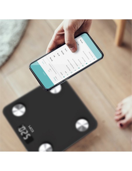 Báscula de baño digital inteligente con bluetooth color negro, máximo 180 kg