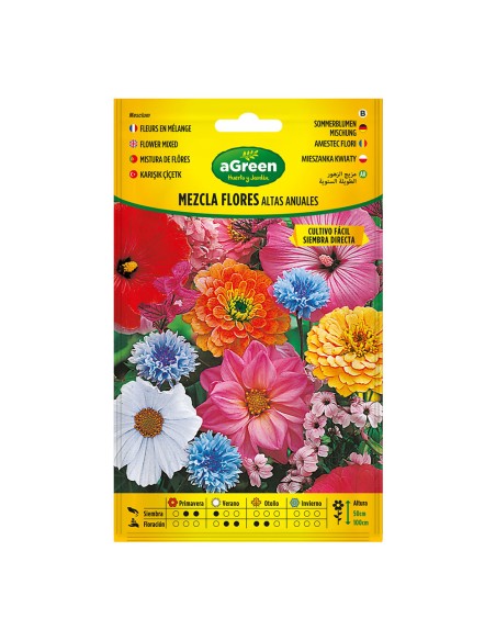 Sobre con semillas de flores mezcla altas anuales