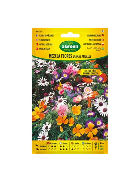 Sobre con semillas de flores mezcla enanas anuales