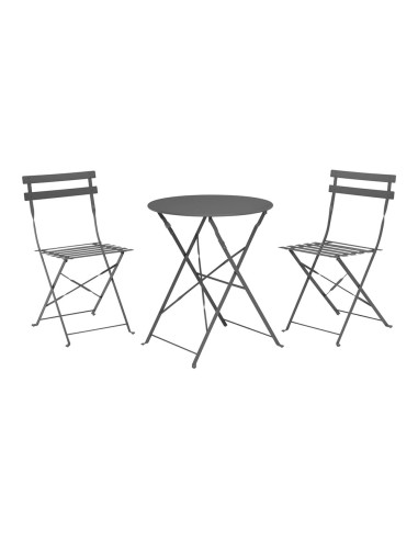 Set jardin mesa y dos sillas plegables metálicas antracita mate