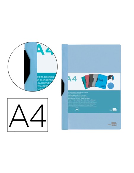 Carpeta dossier pinza lateral pp din a4 azul celeste
