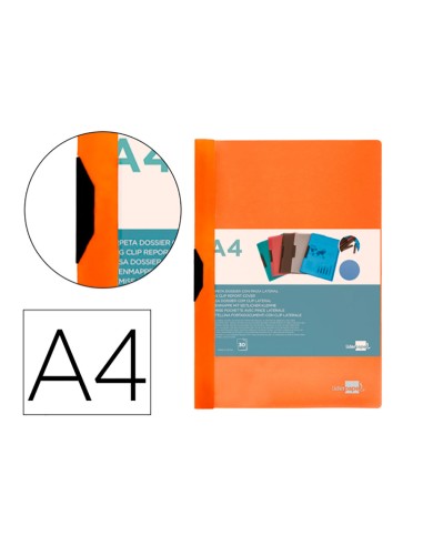 Carpeta dossier pinza lateral pp din a4 naranja