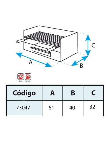 Cajón con parrilla inoxidable 61x40x32cm imex...