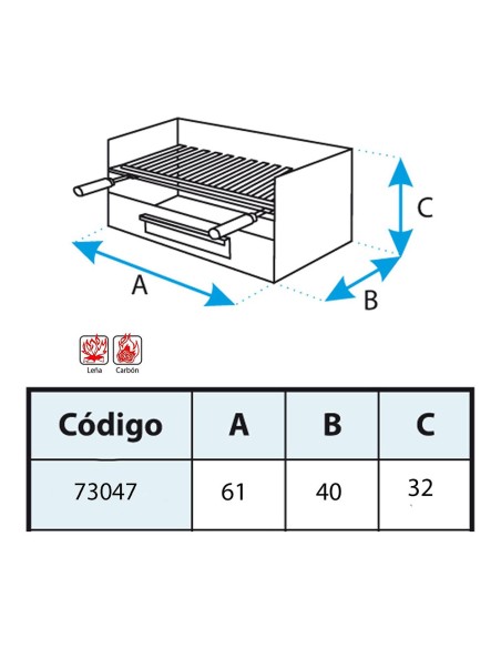Cajón con parrilla inoxidable 61x40x32cm imex el zorro