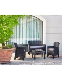 Conjunto jardin jungle 4 piezas antracita + cojines 2