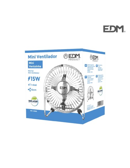 Mini ventilador industrial, de sobremesa. color cromado. potencia: 15w aspas: ø10x15cm