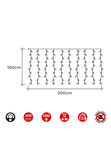 Cortina easy-connect 2x1m 10 tiras 100 leds...