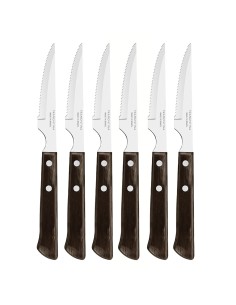 Juego de cuchillos de asado 6 piezas polywood castaño 10,16cm tramontina