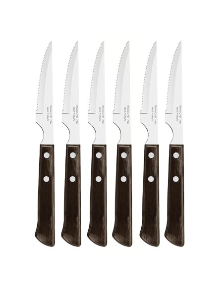 Juego de cuchillos de asado 6 piezas polywood castaño 10,16cm tramontina