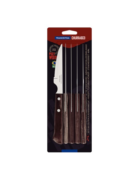 Juego de cuchillos de asado 6 piezas polywood castaño 10,16cm tramontina