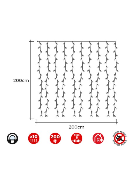 Cortina led easy-connect, blanco frío, interior-exterior 2x2m