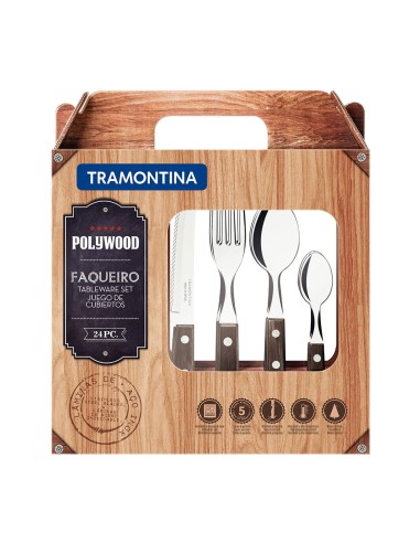 Cubertería 24 piezas polywood castaño tramontina