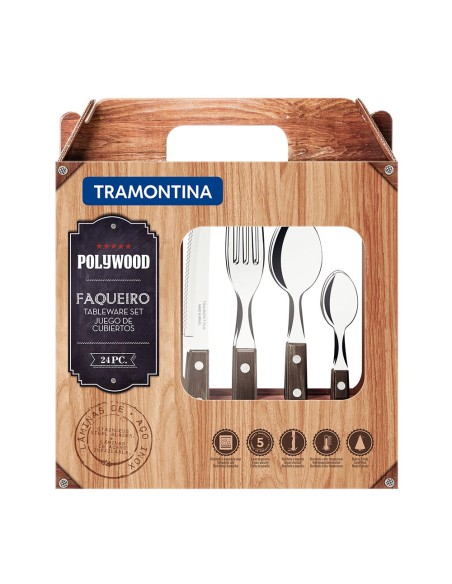 Cubertería 24 piezas polywood castaño tramontina