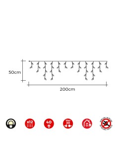 Cortina icicle easy-connect 2x0,5m 12 tiras blanco calido 30v (interior-exterior) edm total 0,72w 2