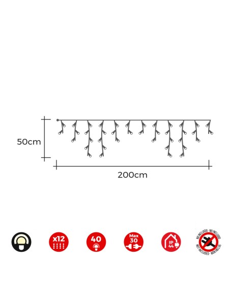 Cortina icicle easy-connect 2x0,5m 12 tiras blanco calido 30v (interior-exterior) edm total 0,72w