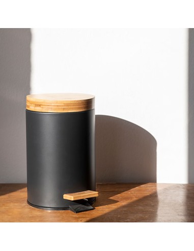 Papelera pedal negra-bambu 3 l