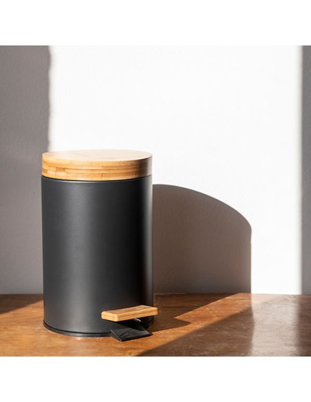 Papelera pedal negra-bambu 3 l