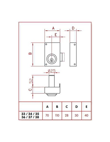 Cerradura de sobreponer solo llave. derecha jis 33-7d jis