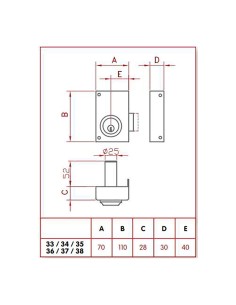 Cerradura de sobreponer solo llave. izquierda jis 33-7i jis 2
