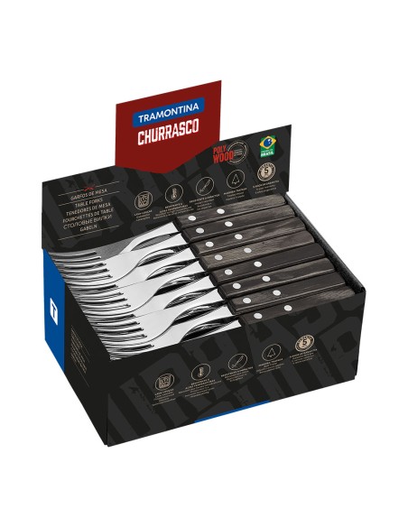 Caja expositora 60 tenedores de mesa polywood castaño tramontina