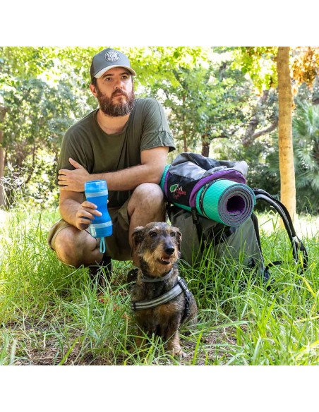 Botella con depósito de agua y comida para mascotas 2 en 1