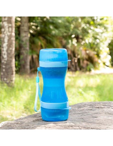 Botella con depósito de agua y comida para mascotas 2 en 1