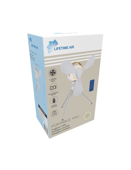 Ventilador portátil, recargable con usb, 3 aspas, 4 velocidades, con mando