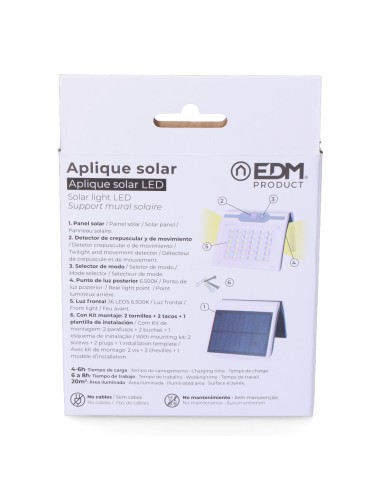 Aplique solar 2w 220lm 6.500k con sensor color...