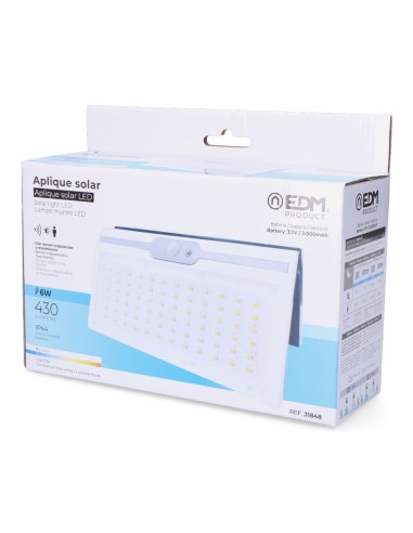Aplique solar 6w 430lm 6.500k con sensor, color...