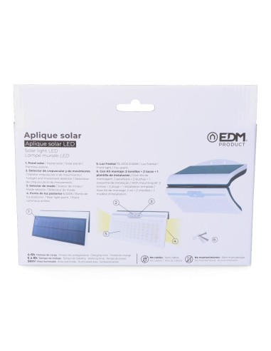 Aplique solar 6w 430lm 6.500k con sensor, color...