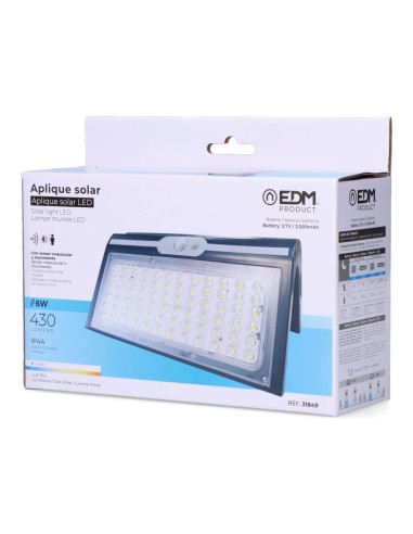 Aplique solar 6w 430lm 6.500k con sensor, color...