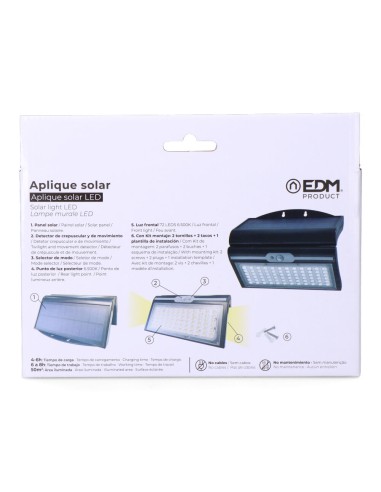 Aplique solar 6w 430lm 6.500k con sensor, color...