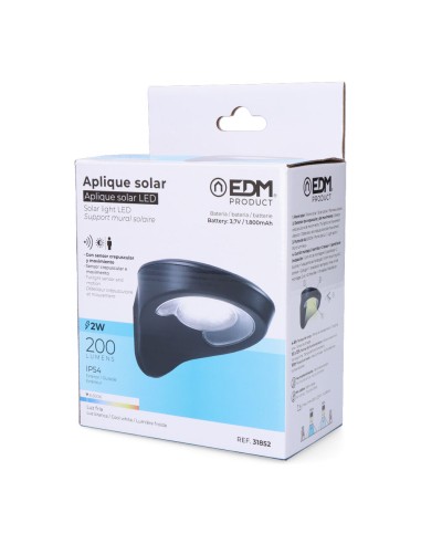 Aplique solar 2w 200lm 6500k con sensor color...