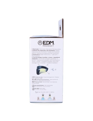 Aplique solar 2w 200lm 6500k con sensor color...