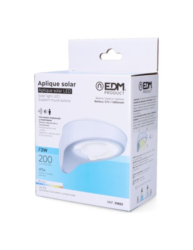 Aplique solar 2w 200lm 6500k con sensor color...