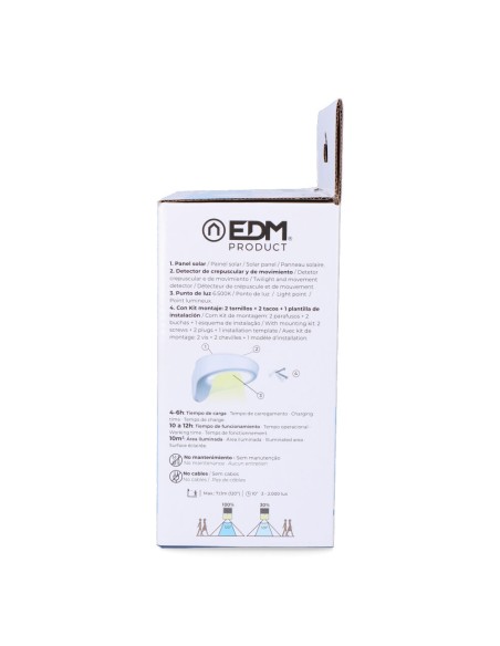 Aplique solar 2w 200lm 6500k con sensor color blanco edm